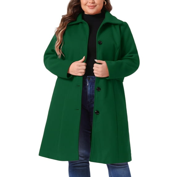 GRACE & GRANDEUR Women's Plus Size Winter Coats Single Breasted Jackets Long Trench Coats 1X Dark Green