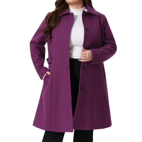 GRACE & GRANDEUR Women's Plus Size Winter Coats Single Breasted Jackets Long Trench Coats 1X Deep Purple