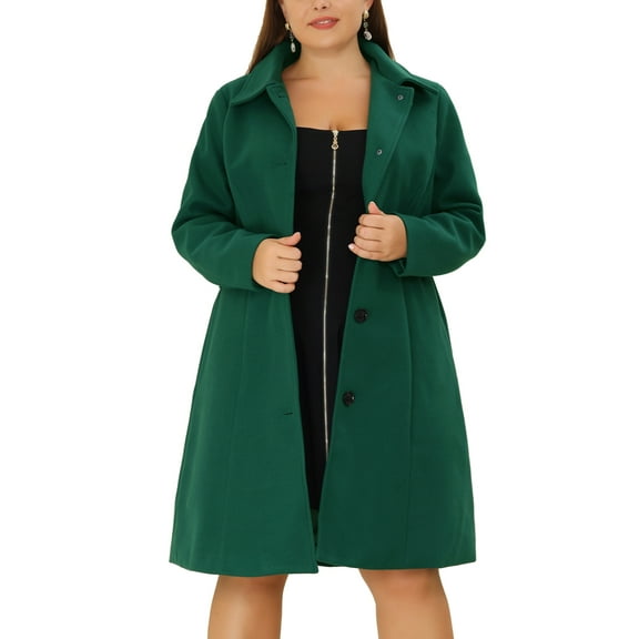 GRACE & GRANDEUR Women's Plus Size Winter Coats Single Breasted Jackets Long Trench Coats 1X Green