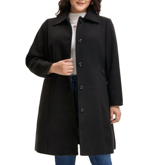 GRACE & GRANDEUR Women's Plus Size Winter Coats Single Breasted Jackets Long Trench Coats 2X Black