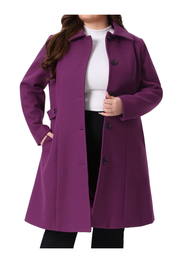 Women's Plus Size Winter Coats Single Breasted Jackets Long Trench Coats 2X Deep Purple