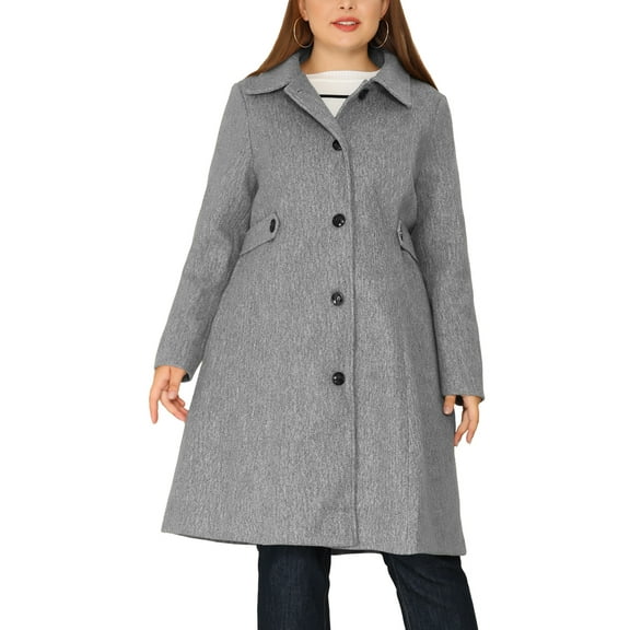 GRACE & GRANDEUR Women's Plus Size Winter Coats Single Breasted Jackets Long Trench Coats 2X Grey