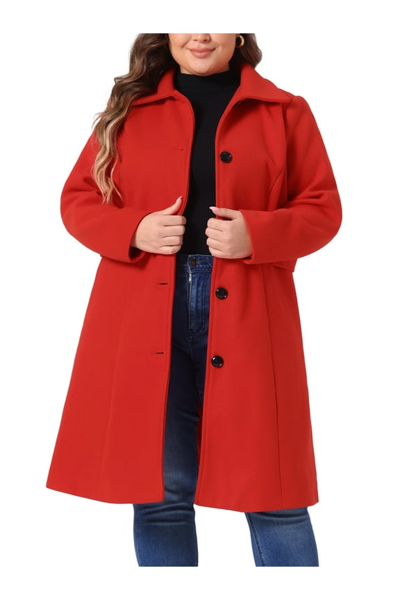 Women's Plus Size St. Patrick's Day Winter Coats Single Breasted Jackets Long Trench Coats 2X Red
