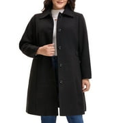 GRACE & GRANDEUR Women's Plus Size Winter Coats Single Breasted Jackets Long Trench Coats 4X Dark Blue