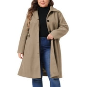 GRACE & GRANDEUR Women's Plus Size Winter Coats Single Breasted Jackets Long Trench Coats Light Brown 3X