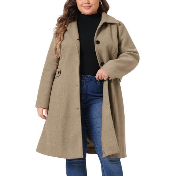 GRACE & GRANDEUR Women's Plus Size Winter Coats Single Breasted Jackets Long Trench Coats 3X Light Brown