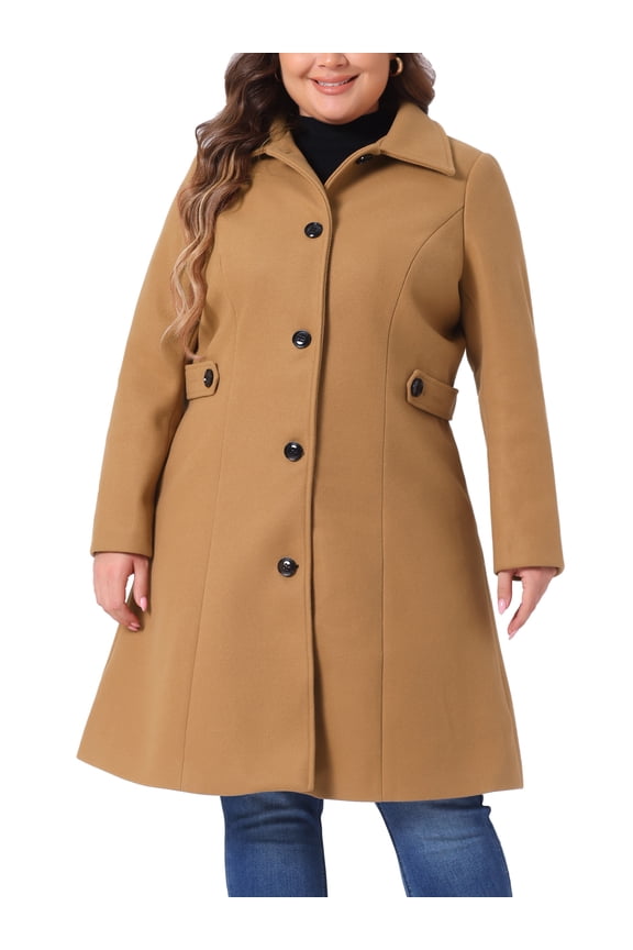Women's Plus Size Winter Coats Single Breasted Jackets Long Trench Coats 4X Camel