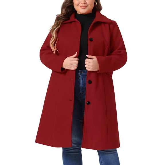GRACE & GRANDEUR Women's Plus Size St. Patrick's Day Winter Coats Single Breasted Jackets Long Trench Coats 4X Dark Red