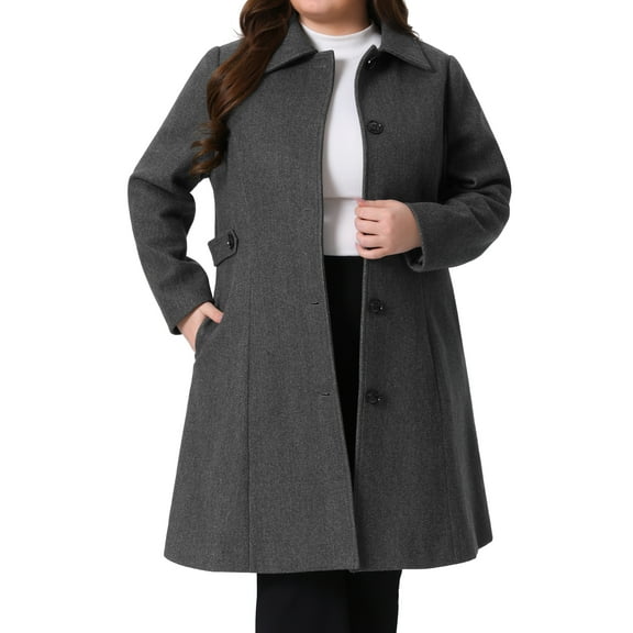 GRACE & GRANDEUR Women's Plus Size Winter Coats Single Breasted Jackets Long Trench Coats 4X Deep Gray