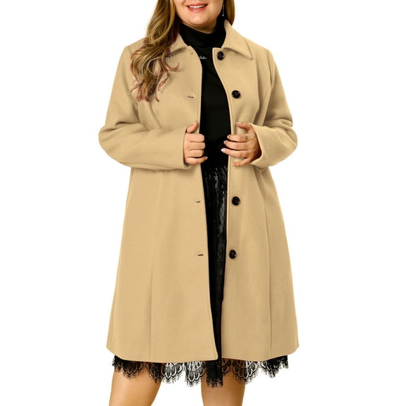 GRACE & GRANDEUR Women's Plus Size Winter Coats Single Breasted Jackets Long Trench Coats 4X Khaki