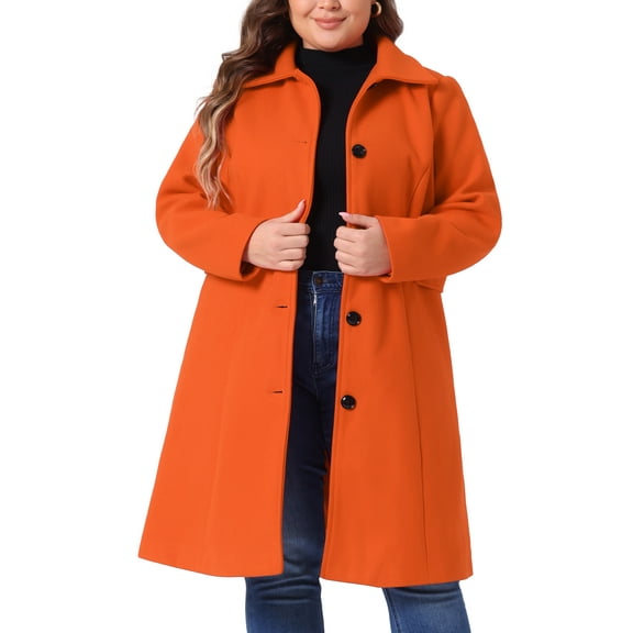 GRACE & GRANDEUR Women's Plus Size Winter Coats Single Breasted Jackets Long Trench Coats 4X Orange
