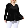 thumbnail image 1 of Agnes Orinda Women's Plus Size Festival Party Velvet Curvy Fall Winter Babydoll Blouse 1X Black, 1 of 7
