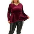 thumbnail image 1 of Agnes Orinda Women's Plus Size Festival Party Velvet Curvy Fall Winter Babydoll Blouse 1X Burgundy, 1 of 7