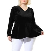 Agnes Orinda Women's Plus Size Winter Festival Velvet Curvy Babydoll Blouse