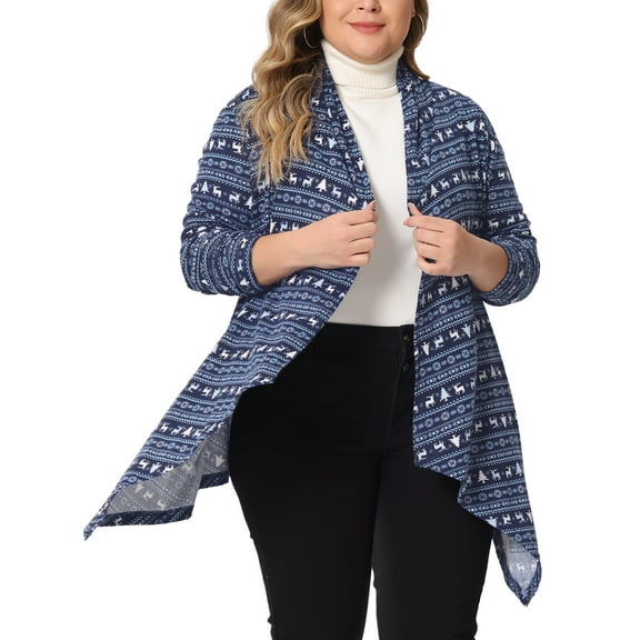 Agnes Orinda Women's Plus Size Spring Fall Winter Outerwear Asymmetrical Knitwear Sweater Cardigan 2X Navy Blue