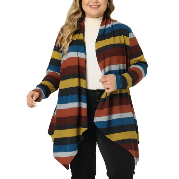 Agnes Orinda Women's Plus Size Spring Fall Winter Outerwear Asymmetrical Knitwear Sweater Cardigan 3X Multicolor