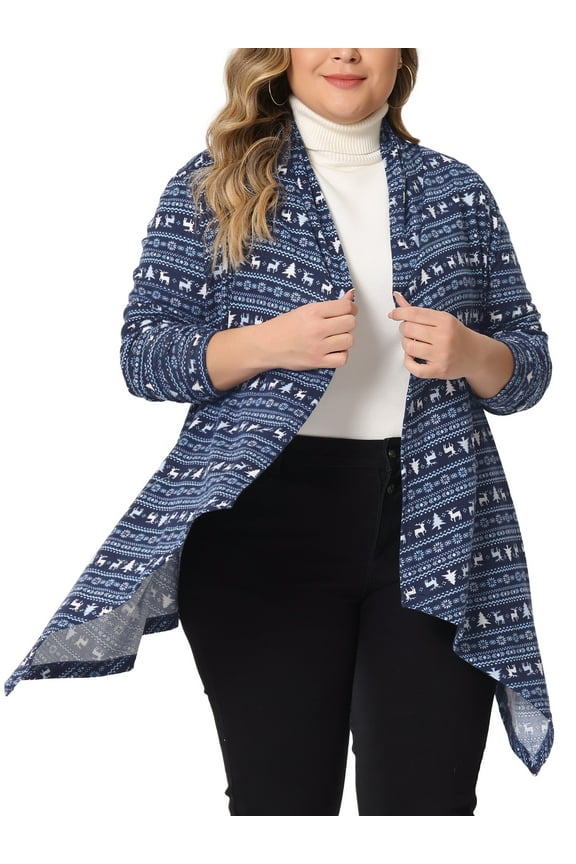 Women's Plus Size Spring Fall Winter Outerwear Asymmetrical Knitwear Sweater Cardigan 1X Navy Blue