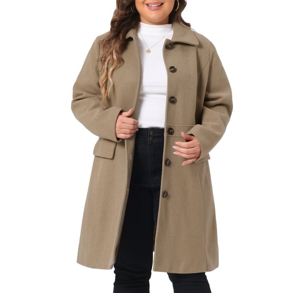 Agnes Orinda Women's Plus Size Coat Solid Single Breasted Long Fall Winter Outerwear with Pockets 4X Light Brown