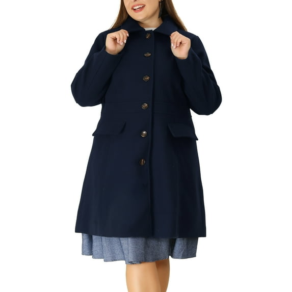 Agnes Orinda Women's Plus Size Winter Outerwear Single Breasted Long Coat 4X Dark Blue