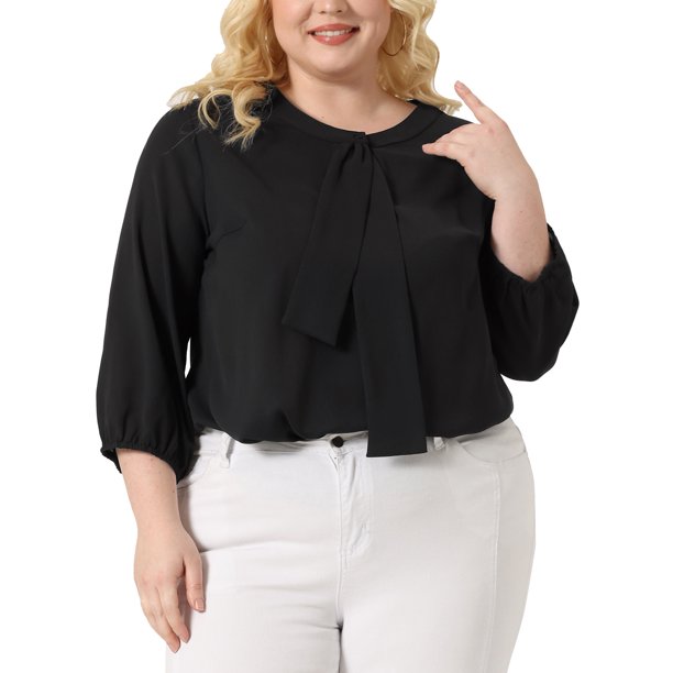 Agnes Orinda Women's Plus Size Tops Work Round Neck Ruffle