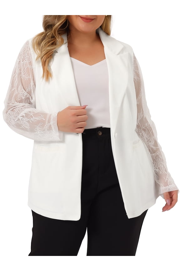 Women's Plus Size Work Notch Lapel Lace Front Blazers Jackets
