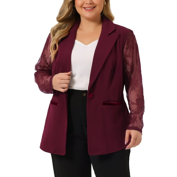 Agnes Orinda Women's Plus Size Work Notch Lapel Lace Front Blazers Jackets