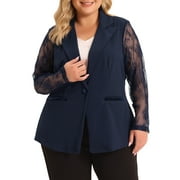 AGNES ORINDA Women's Plus Size Work Notch Lapel Lace Front Blazers Jackets