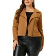 thumbnail image 1 of Agnes Orinda Women's Plus Size Zip Up Faux Suede Cropped Motorcycle Jacket 1X Camel, 1 of 6