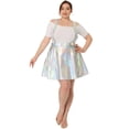 thumbnail image 1 of Agnes Orinda Women's Plus Size Suspender Skirt High Waisted Holographic Glittery Skater Skirt 1X Silver, 1 of 7
