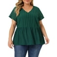 thumbnail image 1 of Agnes Orinda Women's Plus Top Contrast Panel V Neck Elastic Back Short Sleeve Blouses 1X Dark Green, 1 of 6