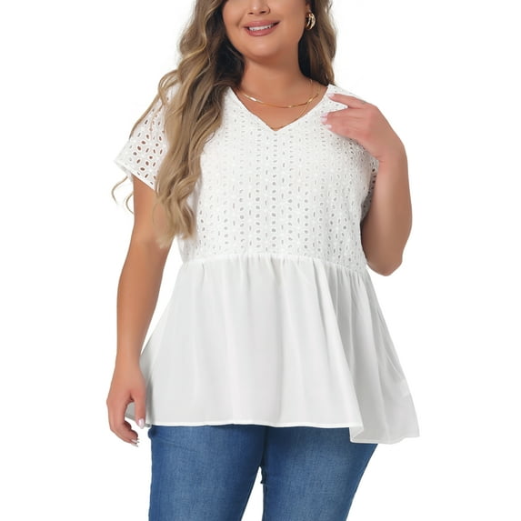 Agnes Orinda Women's Plus Size St. Patrick's Day Peplum Blouses Summer Short Sleeves V Neck Babydoll Tops 4X White