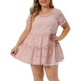 thumbnail image 1 of Agnes Orinda Women's Plus Size Tunic Tiered Lace Round Neck Short Sleeve Peplum Tops 1X Pale Pink, 1 of 5