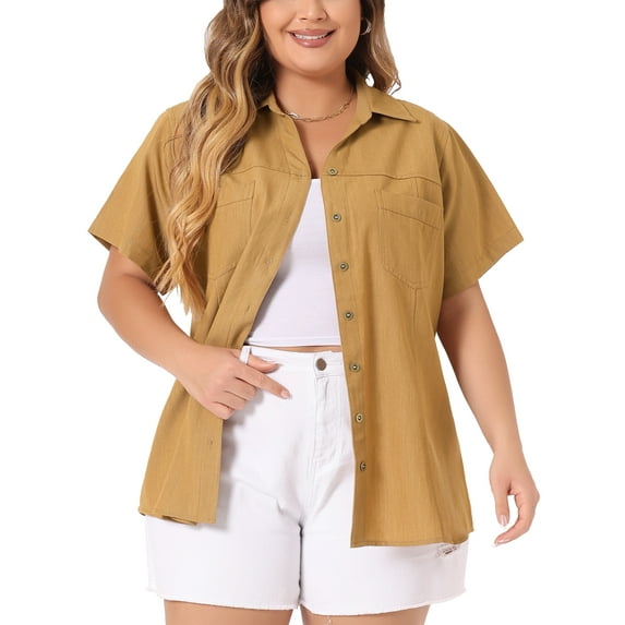 Agnes Orinda Women's Plus Workout Tops Chest Pocket Button Down Denim Casual Office Shirts