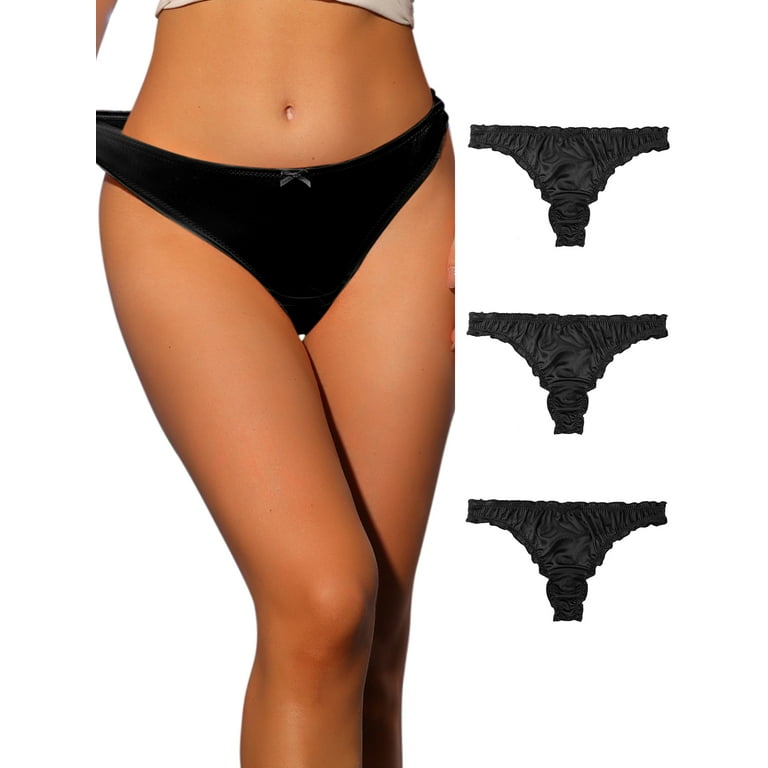 Agnes Orinda Women's Plus Size Satin Soft Mid-Rise Ruffle Hipster Thong  Lingerie Underwear 3 Packs All Black Large