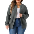 thumbnail image 1 of Agnes Orinda Women's Sweater Cardigans Plus Size Long Sleeve Crew Neck Classic Knit Cardigan Sweaters with Pockets 1X Gray, 1 of 6
