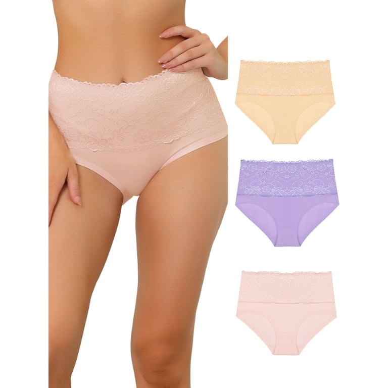 Agnes Orinda Women's Underwear Stretch Packs Lace High Rise Comfort Briefs  All Nude Small