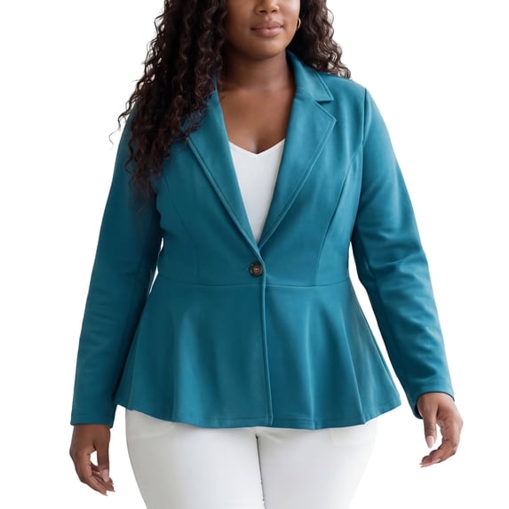 Agnes Orinda Women's Plus Size St. Patrick's Day Blazer Button Notch Panel Ruffle Peplum Blazers 1X Lake Blue