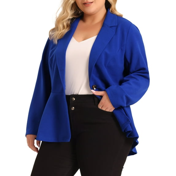Agnes Orinda Women's Plus Size St. Patrick's Day Blazer Button Notch Panel Ruffle Peplum Blazers 2X Cobalt Blue