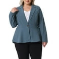 thumbnail image 1 of Agnes Orinda Women's Plus Size Blazer Button Notch Panel Ruffle Peplum Blazers 3X Grey Blue, 1 of 6