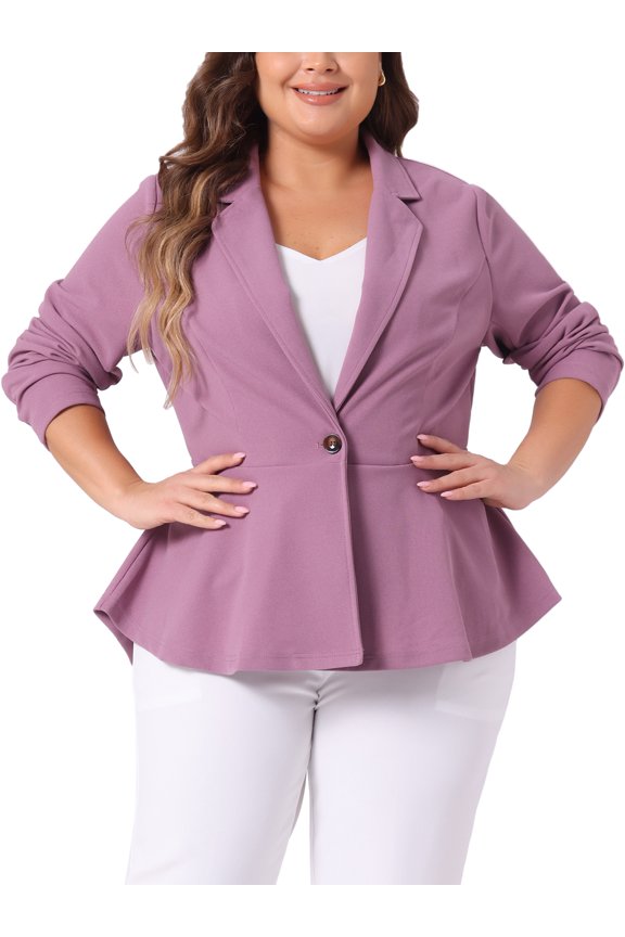 Women's Plus Size Blazer Button Notch Panel Ruffle Peplum Blazers 4X Purple