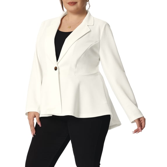 Agnes Orinda Women's Plus Size Blazer Button Notch Panel Ruffle Peplum Blazers 5X White