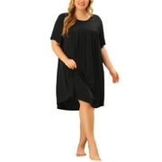 Agnes Orinda Womens Plus Size Nightgown Sleepwear Short Sleeve Sleep Dress Round Neck Nightwear Loungewear