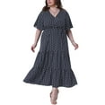 thumbnail image 1 of Agnes Orinda Women's Plus Size Summer Dresses Polka Dot V Neck Short Sleeve Wrap Tiered Casual A Line Maxi Dress 1X Dark Blue, 1 of 6