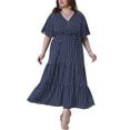 thumbnail image 1 of Agnes Orinda Women's Plus Size Summer Dresses Polka Dot V Neck Short Sleeve Wrap Tiered Casual A Line Maxi Dress 1X Navy Blue, 1 of 6