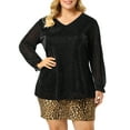 thumbnail image 1 of Agnes Orinda Womens Plus Size Top Metallic Party Glitter Long Sleeve Shiny Disco Sparkle Tops 4X Black, 1 of 8