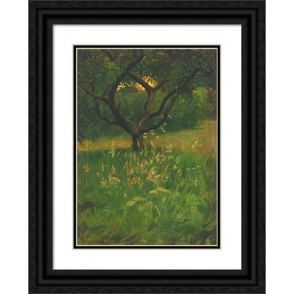 Agnes Slott-Møller 11x14 Black Ornate Wood Framed Double Matted Museum Art Print Titled: View of a Garden (1929)