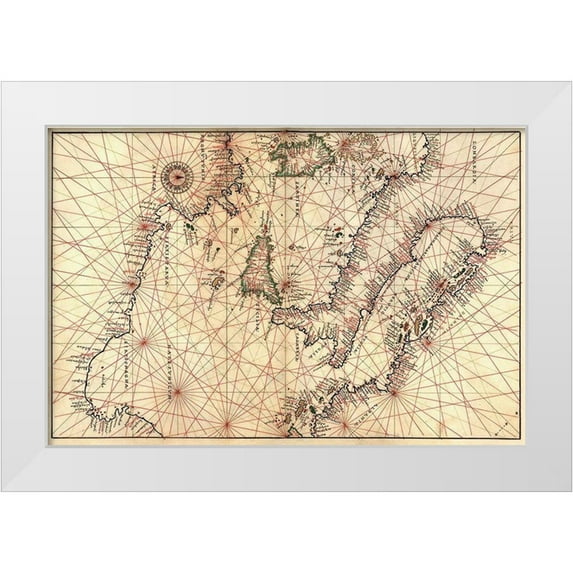 Agnese, Battista 14x11 White Modern Wood Framed Museum Art Print Titled - Portolan Map of Italy, Sicily, North Africa and the Mediterranean