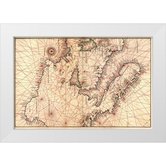 Agnese, Battista 14x11 White Modern Wood Framed Museum Art Print Titled - Portolan Map of Italy, Sicily, North Africa and the Mediterranean