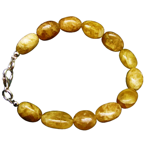Agni Gold Danburite 8x12mm Oval Shape Smooth Cut Beads 7 inch Silver Plated Clasp Bracelet for men, women, unisex. Link Chain Stacking Bracelet.|LINK_00076