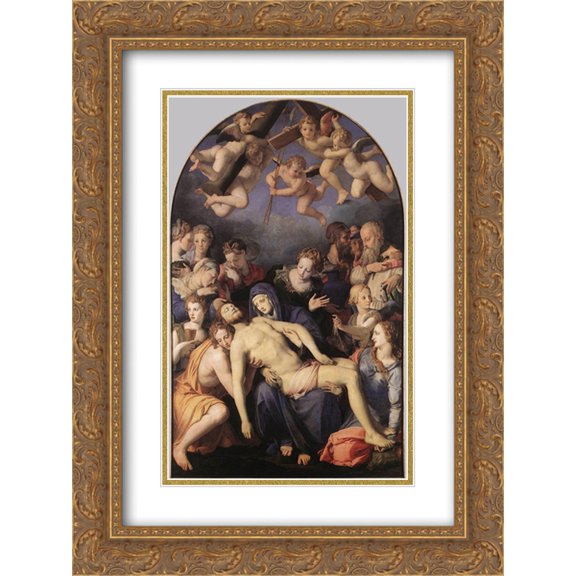 Agnolo Bronzino 2x Matted 18x24 Gold Ornate Framed Art Print 'Deposition of Christ'